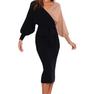 Petal & Pup Women’s Nate Black and Tan Asymmetrical Dress